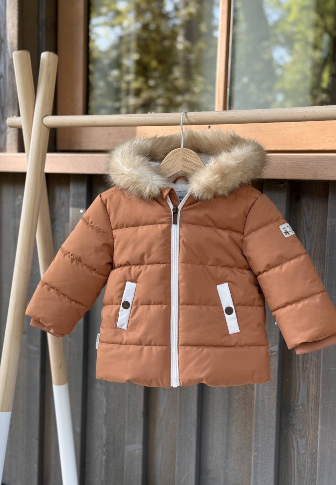 Doudoune Enfant Imperméable Doublée Sherpa Avec Capuche Chincha Camel