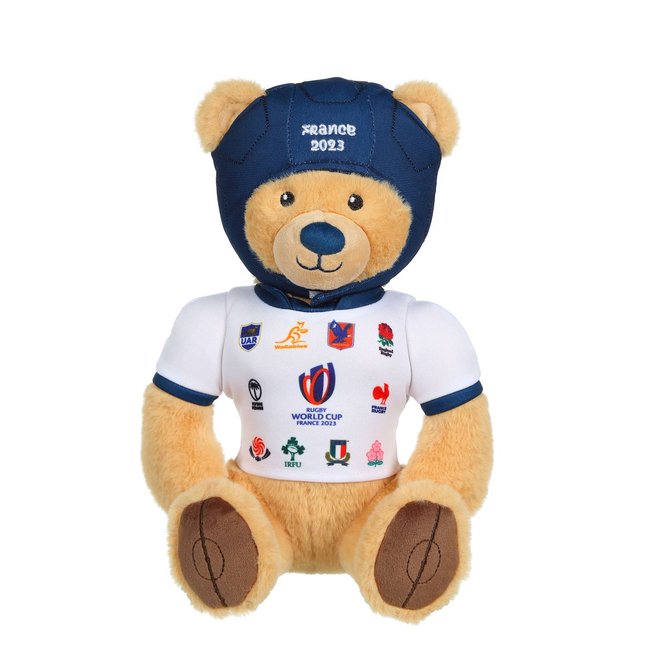 Peluche Ours T-shirt 20 Nations Coupe Du Monde De Rugby, Officielle 24 Cm Assis Beige