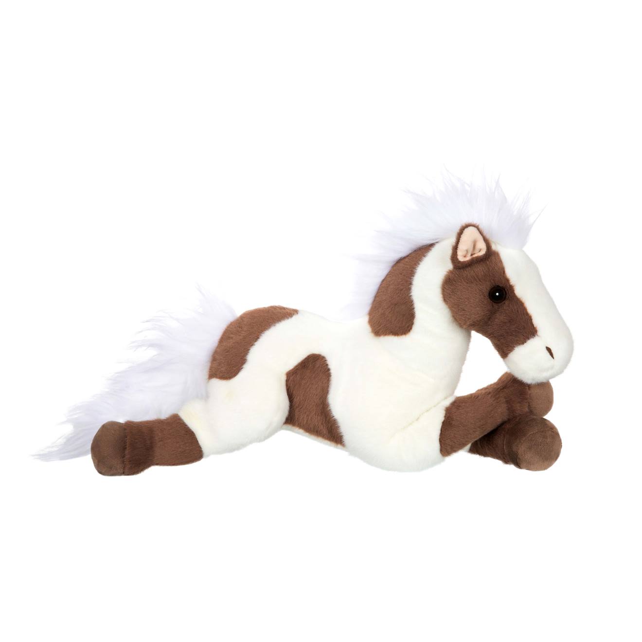 Peluche Cheval Allongé - Marron Foncé Et Blanc - 40 Cm Blanc
