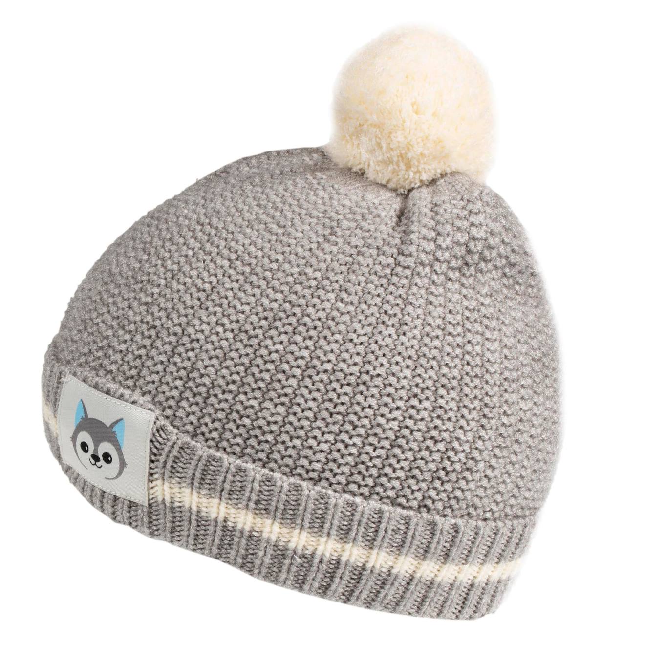 Bonnet Avec Patch Petit Loup Gris