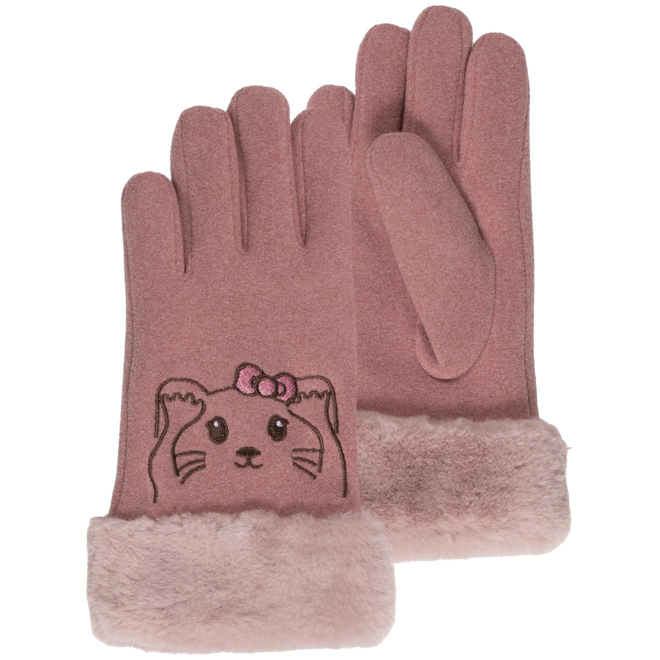 Gants Avec Broderie Animal Rose