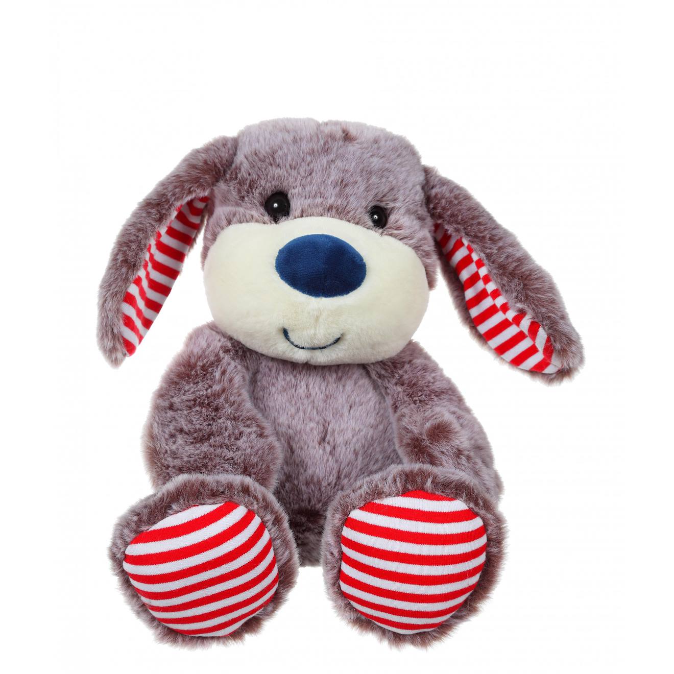 Peluche - Les Marinières - Chien Marron Rayures Rouges - 24 Cm Rouge