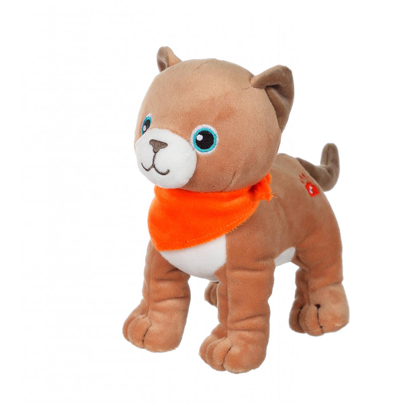 Peluche - Peluche Chien Fun Kitties Sonore, Marron Clair Foulard Orange - 17 Cm Orange