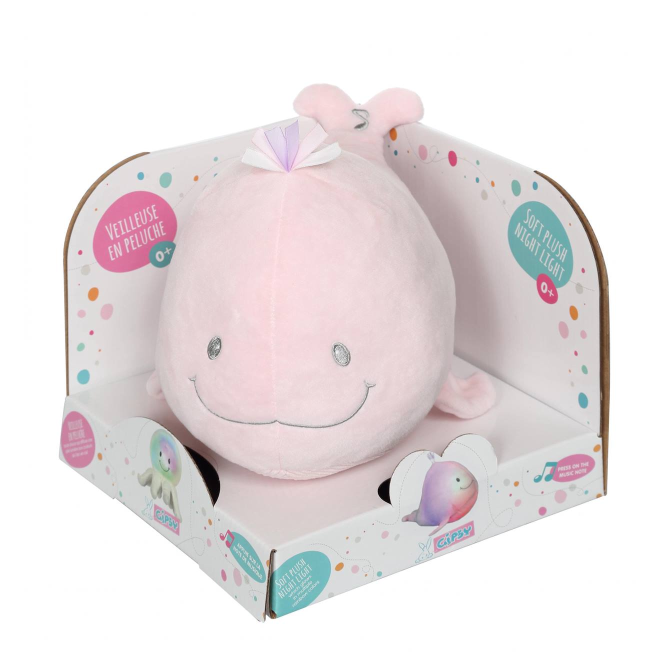 Peluche - Veilleuse Glow Soft - Baleine Rose Rose