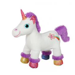 Jouet-Peluche - peluche lica bella sonore, blanche et violet 22 cm