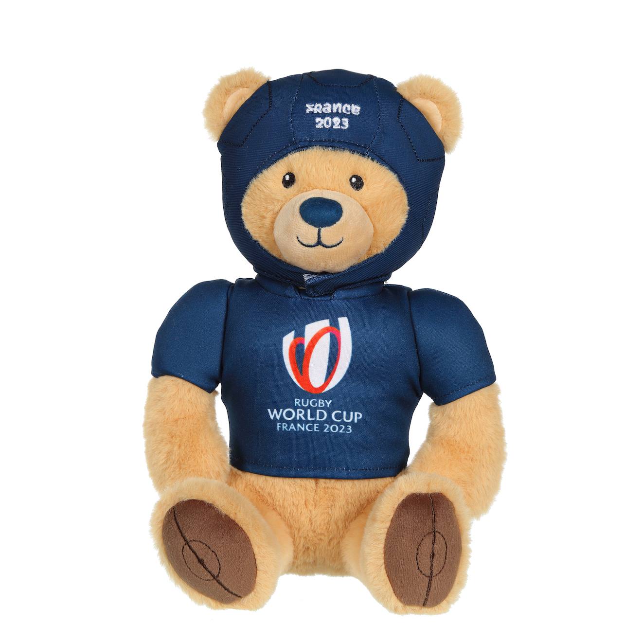 Peluche Ours Coupe Du Monde De Rugby 2023(rwc) - Peluche Officielle Sous Licence - 30 Cm Assis Bleu