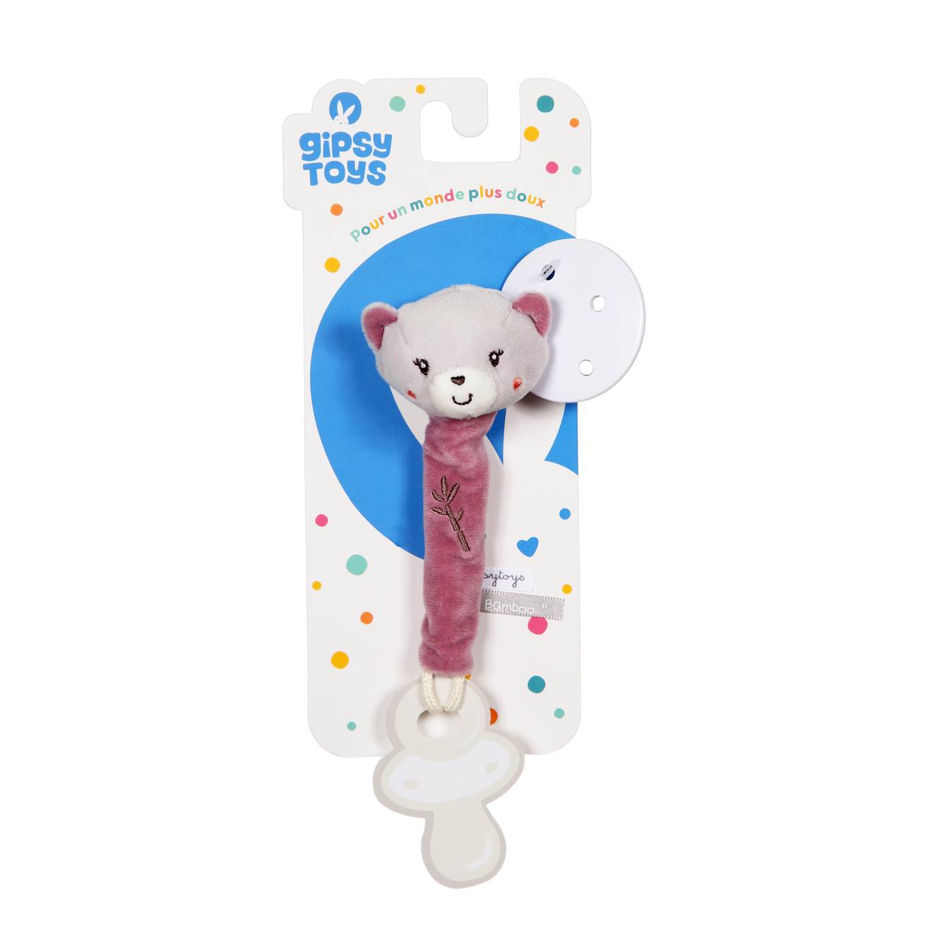 Peluche - Accroche-tétine Bamboo - Chat - 13 Cm S/carte Rose