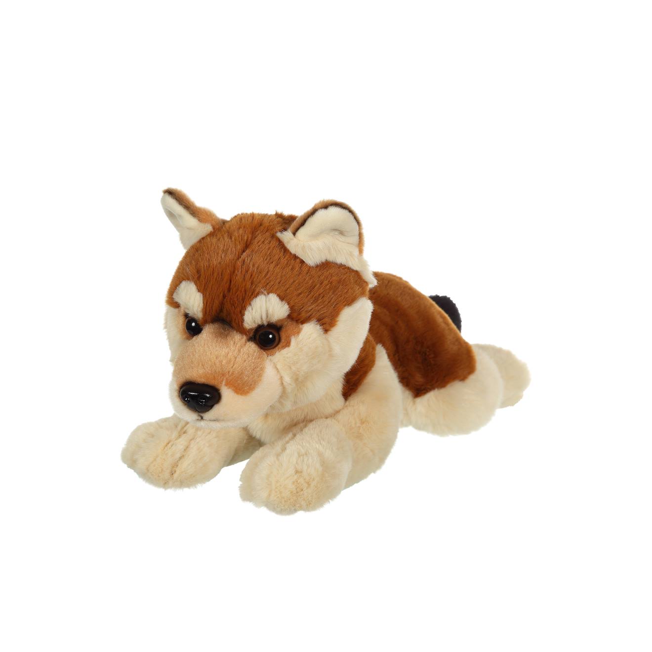 Peluche Loup Allongé Marron & Beige - 25 Cm Blanc