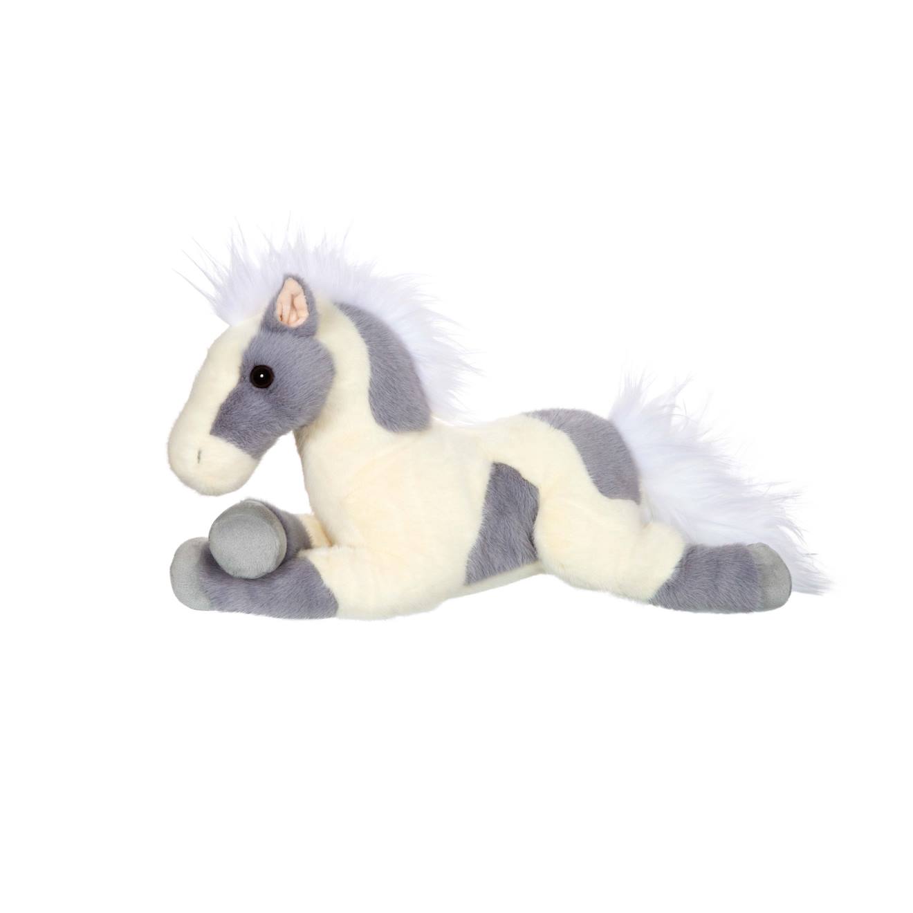 Peluche - Peluche - Cheval Allongé - Gris Et Blanc - 40 Cm Blanc