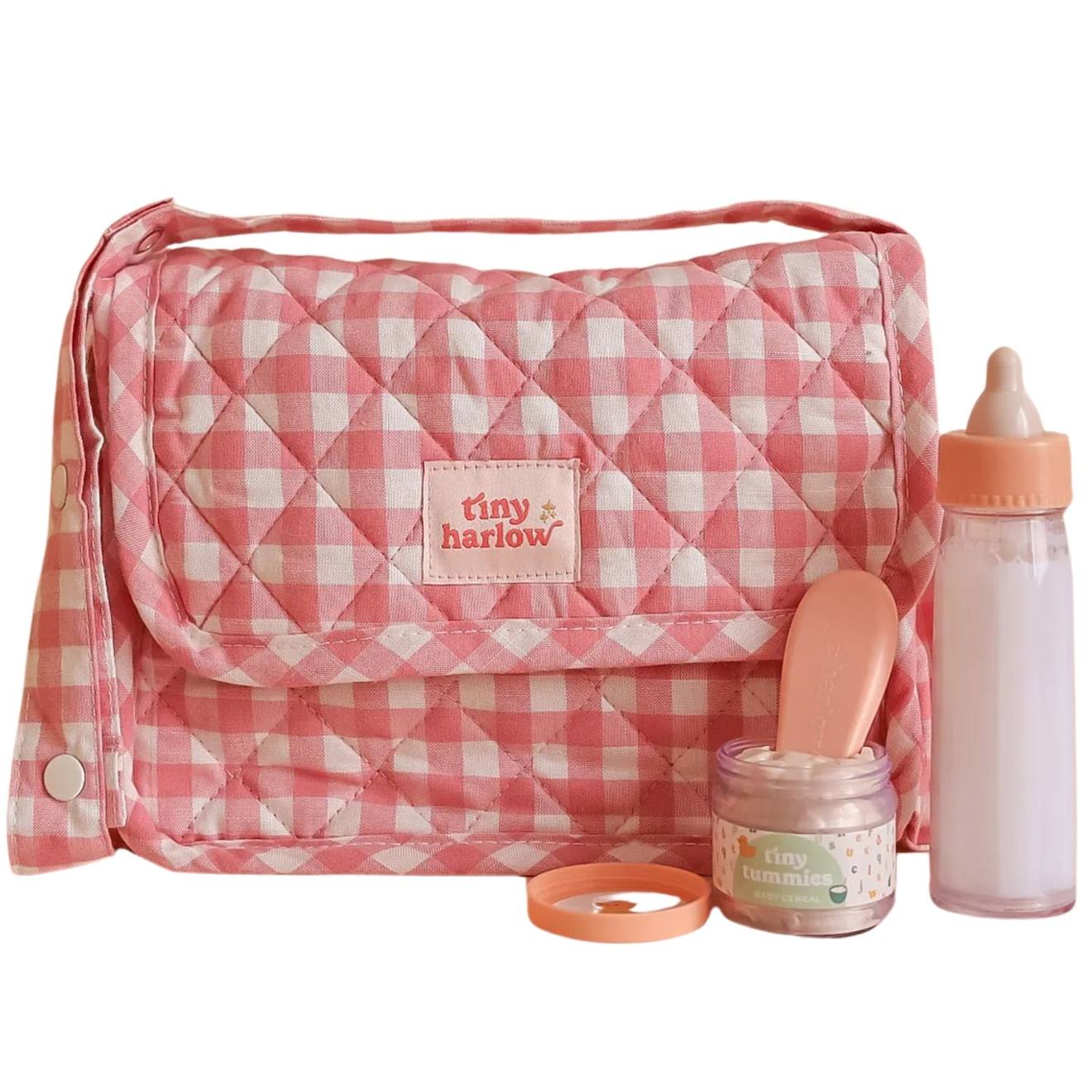 Sac À Langer Pour Poupée Avec Accessoires Vichy Rose, Blanc (Tiny Harlow) - Couverture