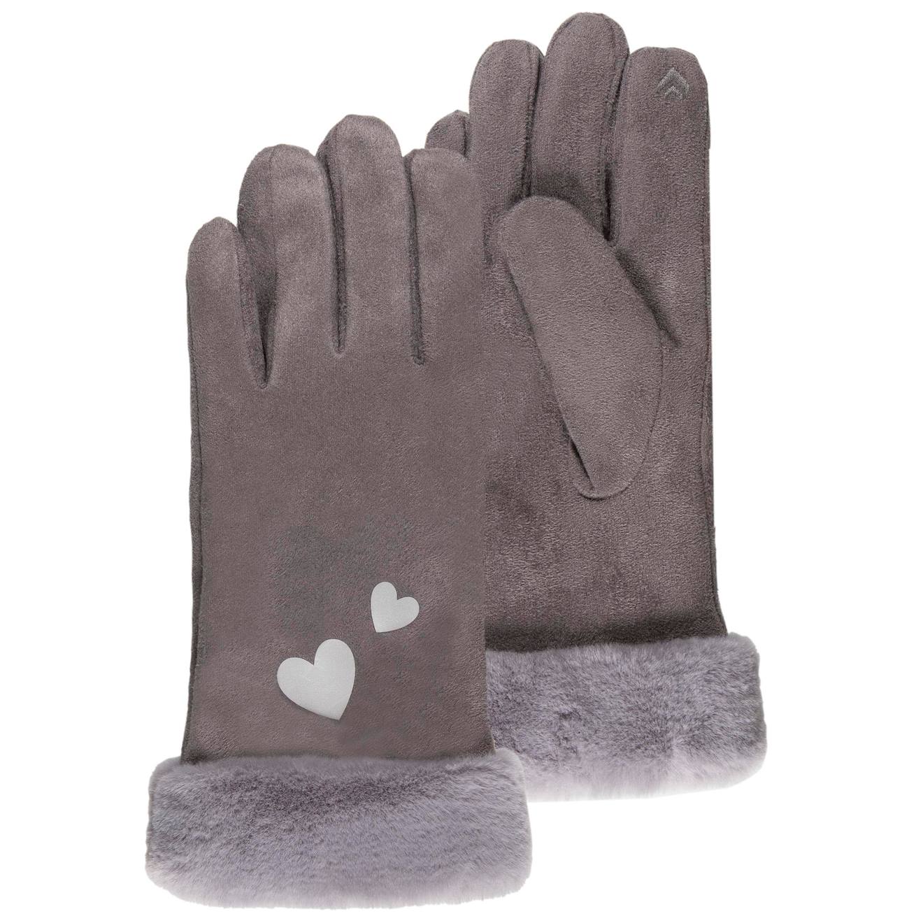 Gants Tactiles, Chauds, Doublés Imitation Fourrure Gris
