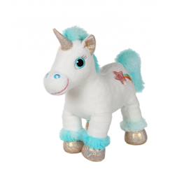 Jouet-Premier âge-Peluche - peluche lica bella sonore, blanche et turquoise 22 cm