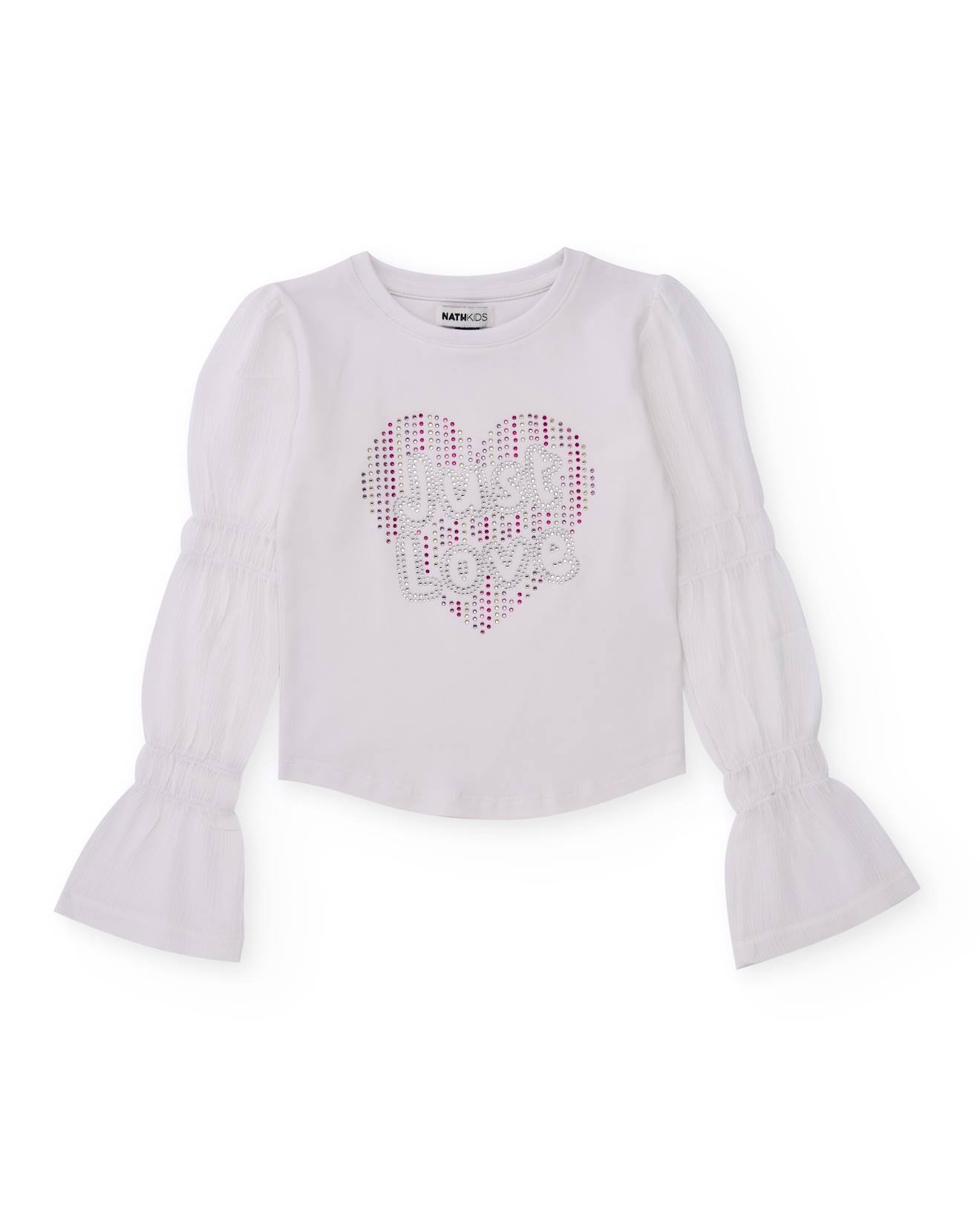 T-shirt Pour Fille Avec Strass Et Manches Évasées Blanc