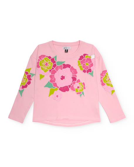 T-shirt à manches longues pour fille avec fleurs brodées  - vertbaudet enfant