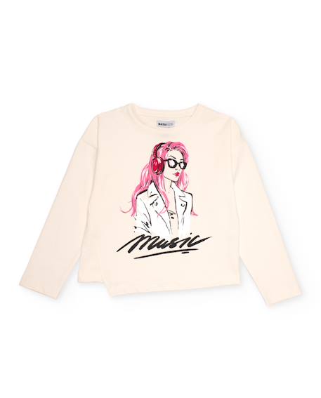 T-shirt à manches longues pour fille avec illustration de fille et casque audio  - vertbaudet enfant