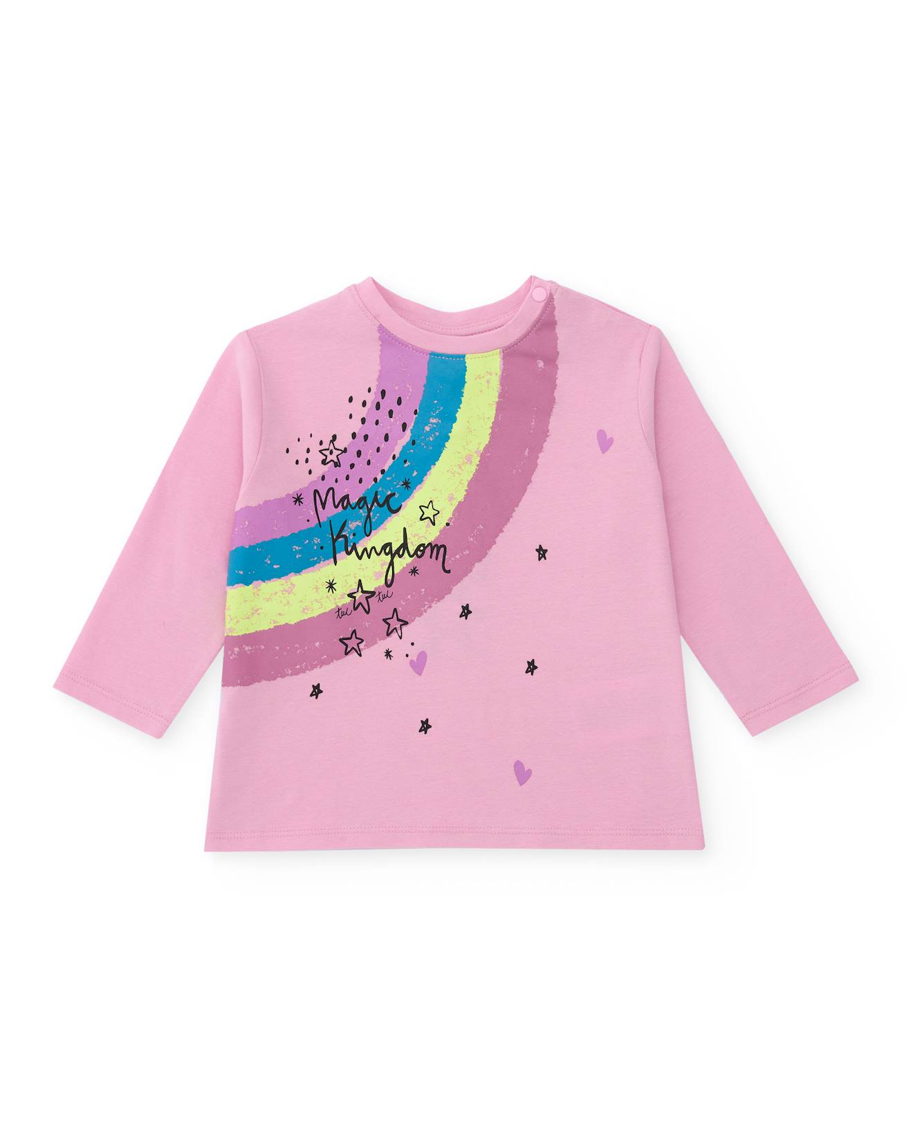 T-shirt Manches Longues Pour Fille Avec Arc-en-ciel Et Étoiles Rose