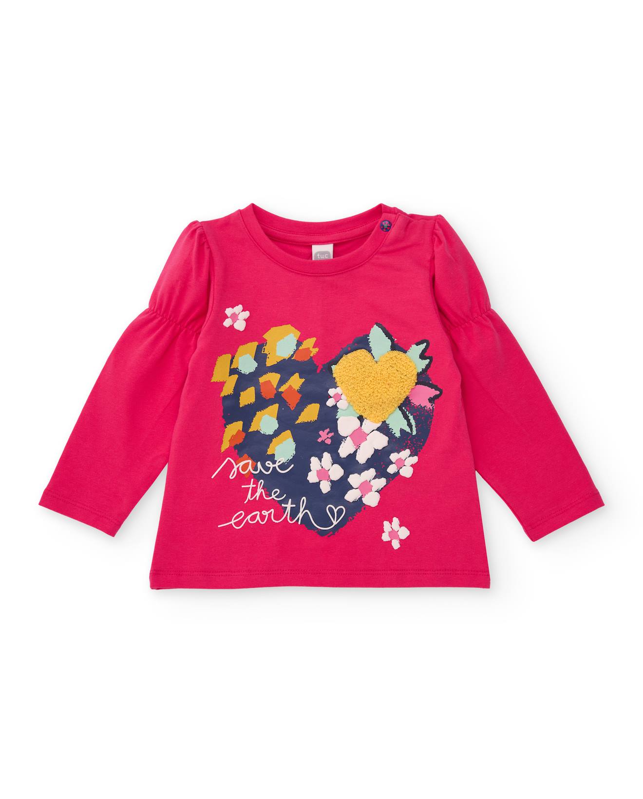 T-shirt En Maille Pour Fille Avec Imprimé De Cœur Et Message save The Earth Fuchsia