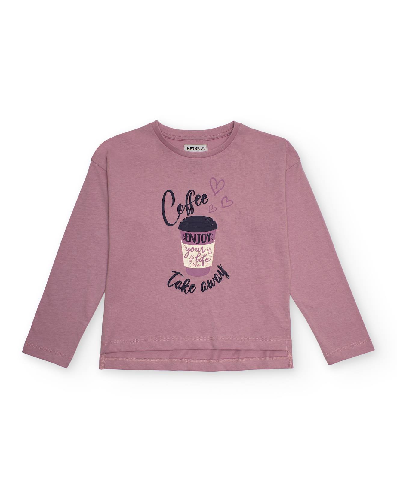 T-shirt à manches longues avec imprimé de gobelet de café lilas