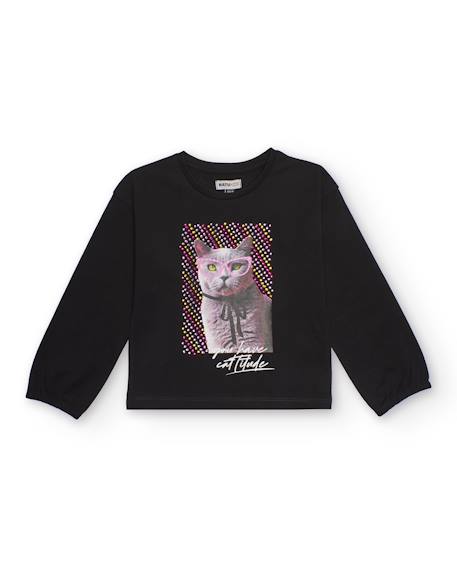 T-shirt à manches longues pour fille avec imprimé chat  - vertbaudet enfant