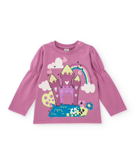 T-shirt manches longues pour fille avec château et arc-en-ciel  - vertbaudet enfant