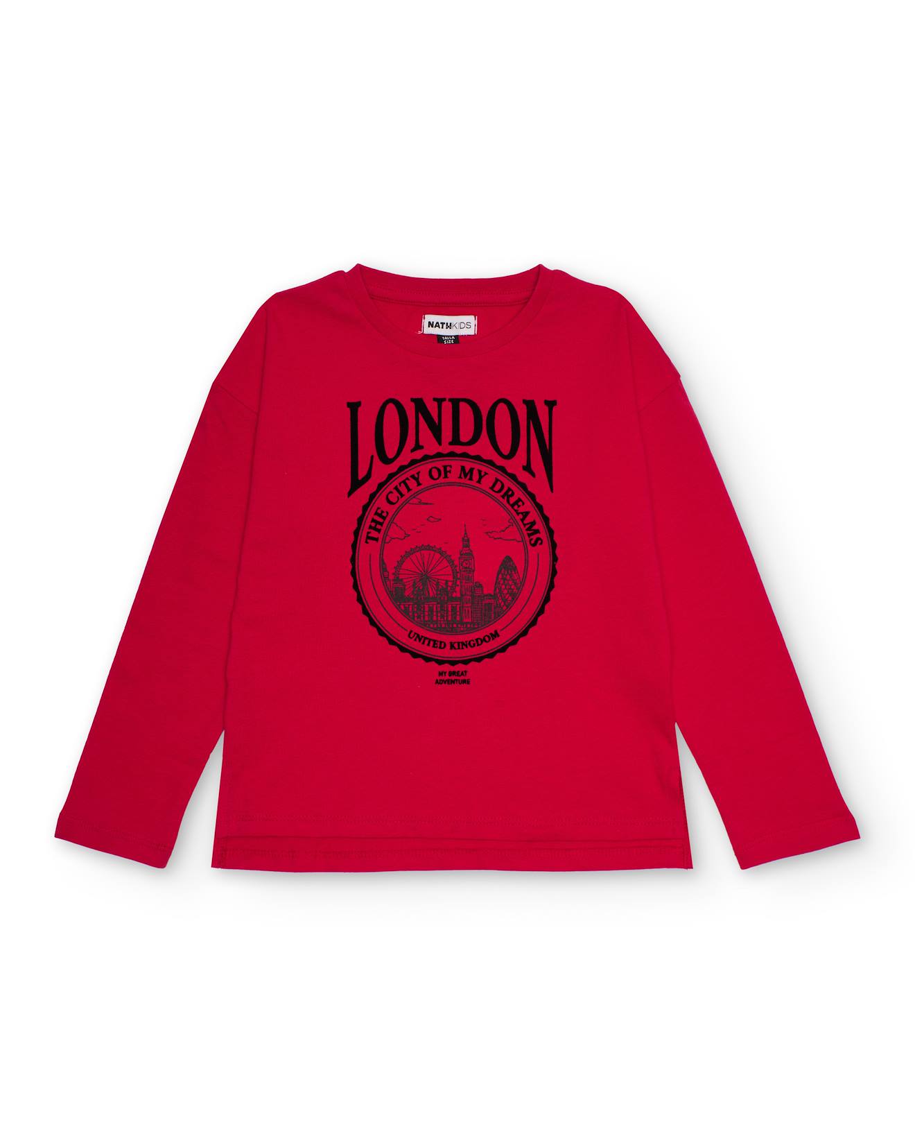 T-shirt À Manches Longues Pour Fille Avec Imprimé De Londres Et Message Rêveur Rouge