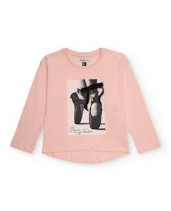 T-shirt en coton côtelé à extrémités ondulées - Rose