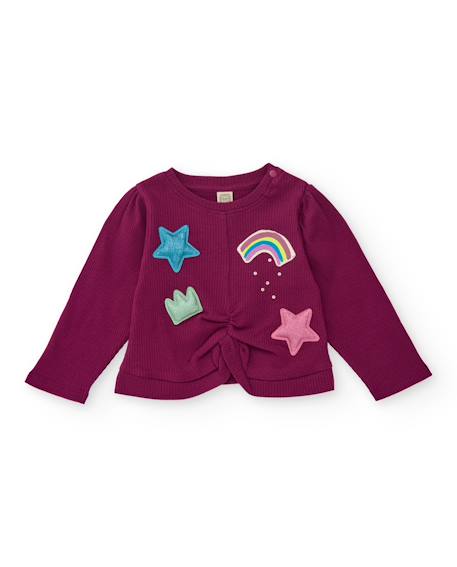 T-shirt à manches longues pour fille avec nœud et appliqués brillants  - vertbaudet enfant