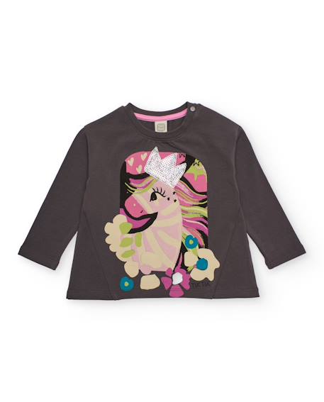 T-shirt manches longues pour fille avec licorne et couronne à sequins  - vertbaudet enfant