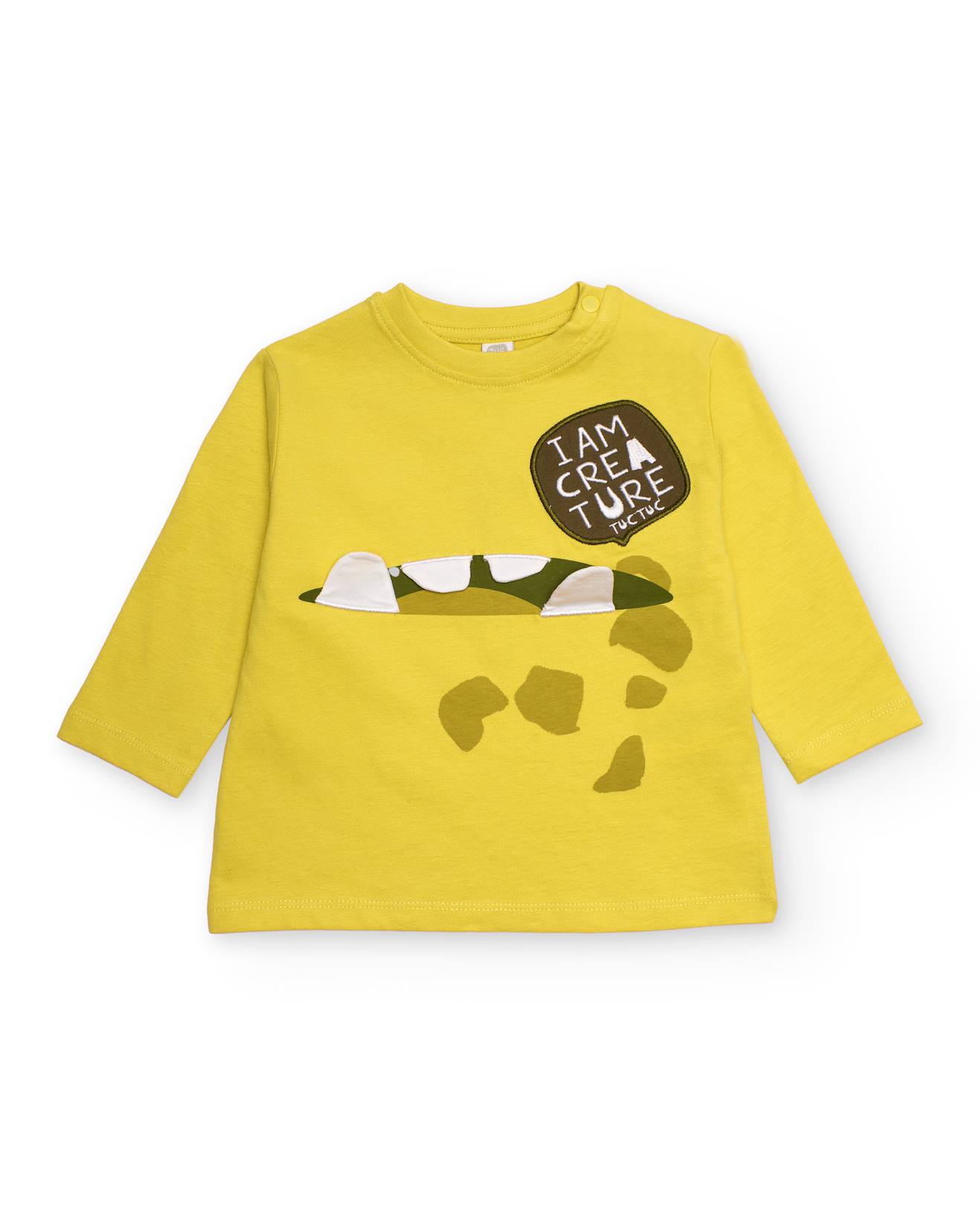T-shirt À Manches Longues Pour Garçon Avec Motif Dinosaure Et Texte Brodé Jaune