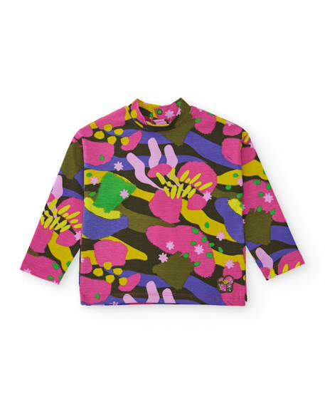 T-shirt à manches longues pour fille avec imprimé floral multicolore et col montant  - vertbaudet enfant