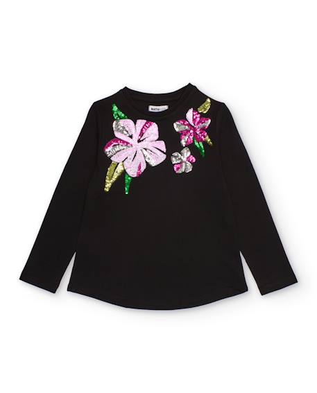 T-shirt à manches longues pour fille avec fleurs à sequins  - vertbaudet enfant