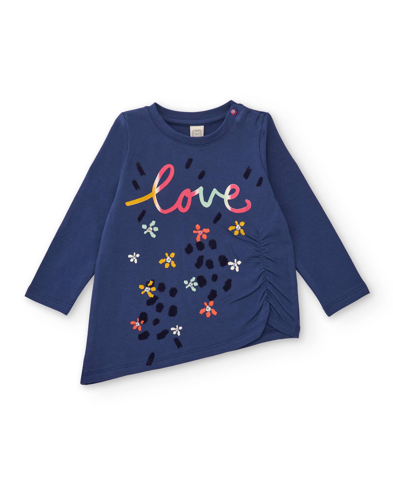 T-shirt En Maille Pour Bébé Fille Avec Fronces Et Motif Imprimé Marine