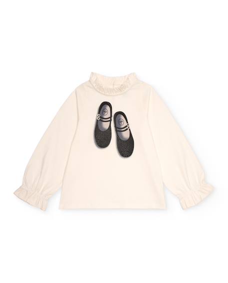 T-shirt à manches longues pour fille avec col et poignets froncés et imprimé ballerines  - vertbaudet enfant