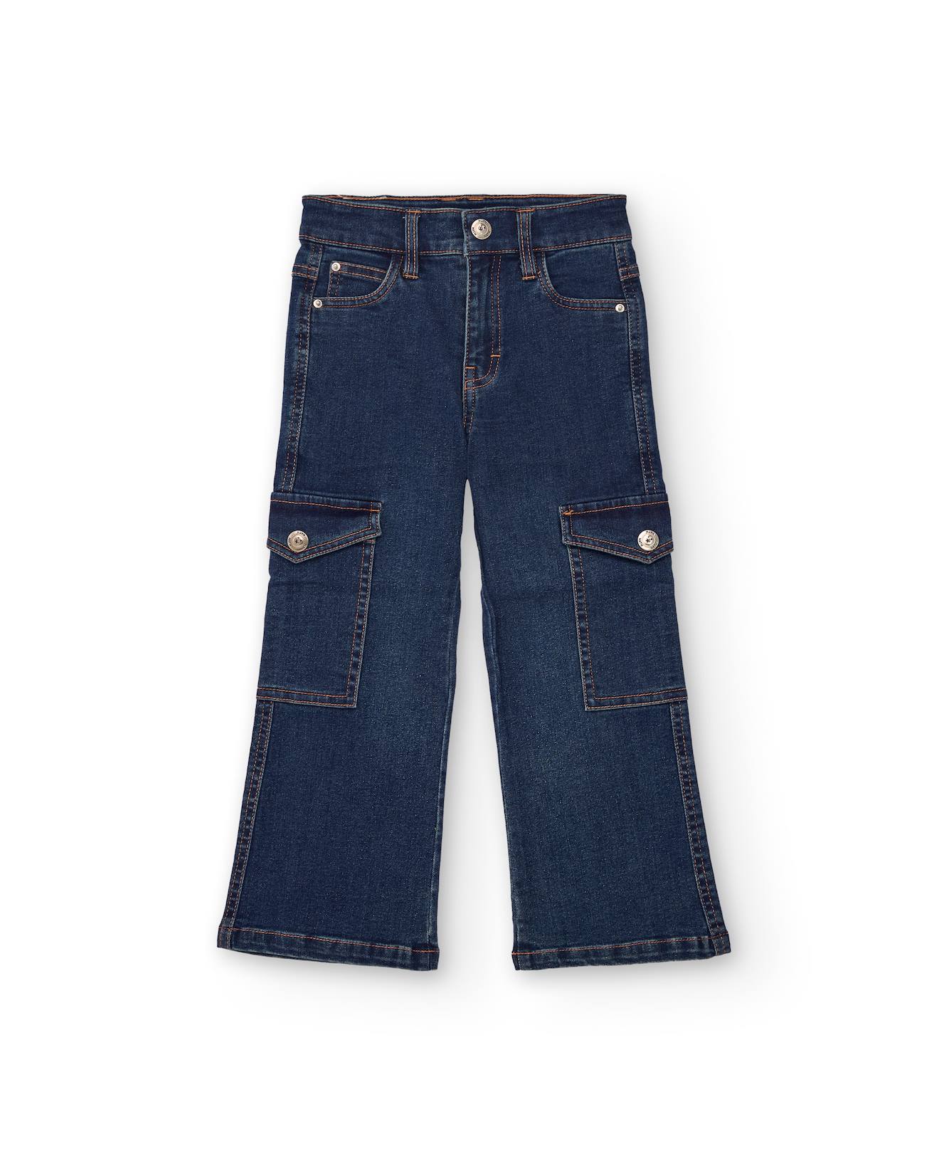 Pantalon Cargo Évasé En Denim Pour Fille Bleu Marine