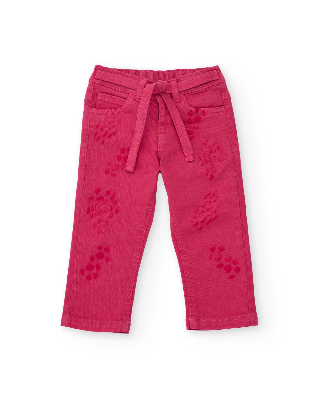 Pantalon en gabardine pour fille avec ceinture assortie fuchsia