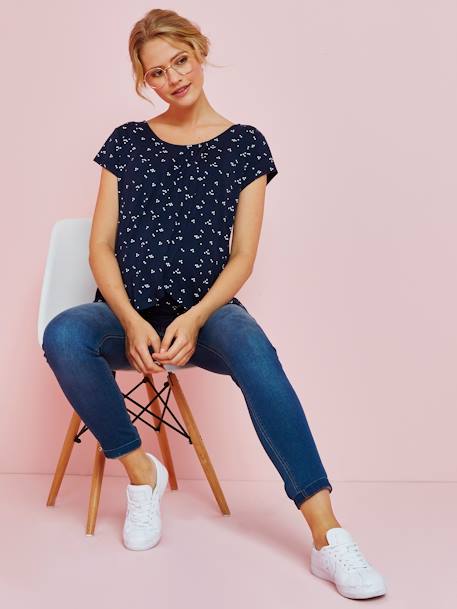 Vertbaudet - T-shirt grossesse et allaitement pans croisés pour allaiter encre imprimé