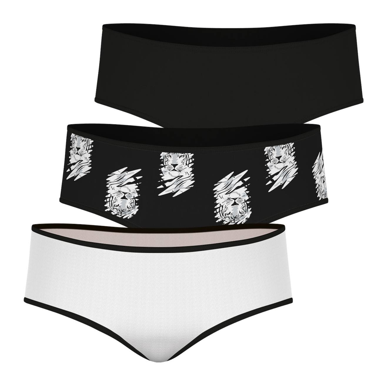 Lot De 3 Boxers Girl Mode By Uni Blanc-imprimé Tigres-uni N