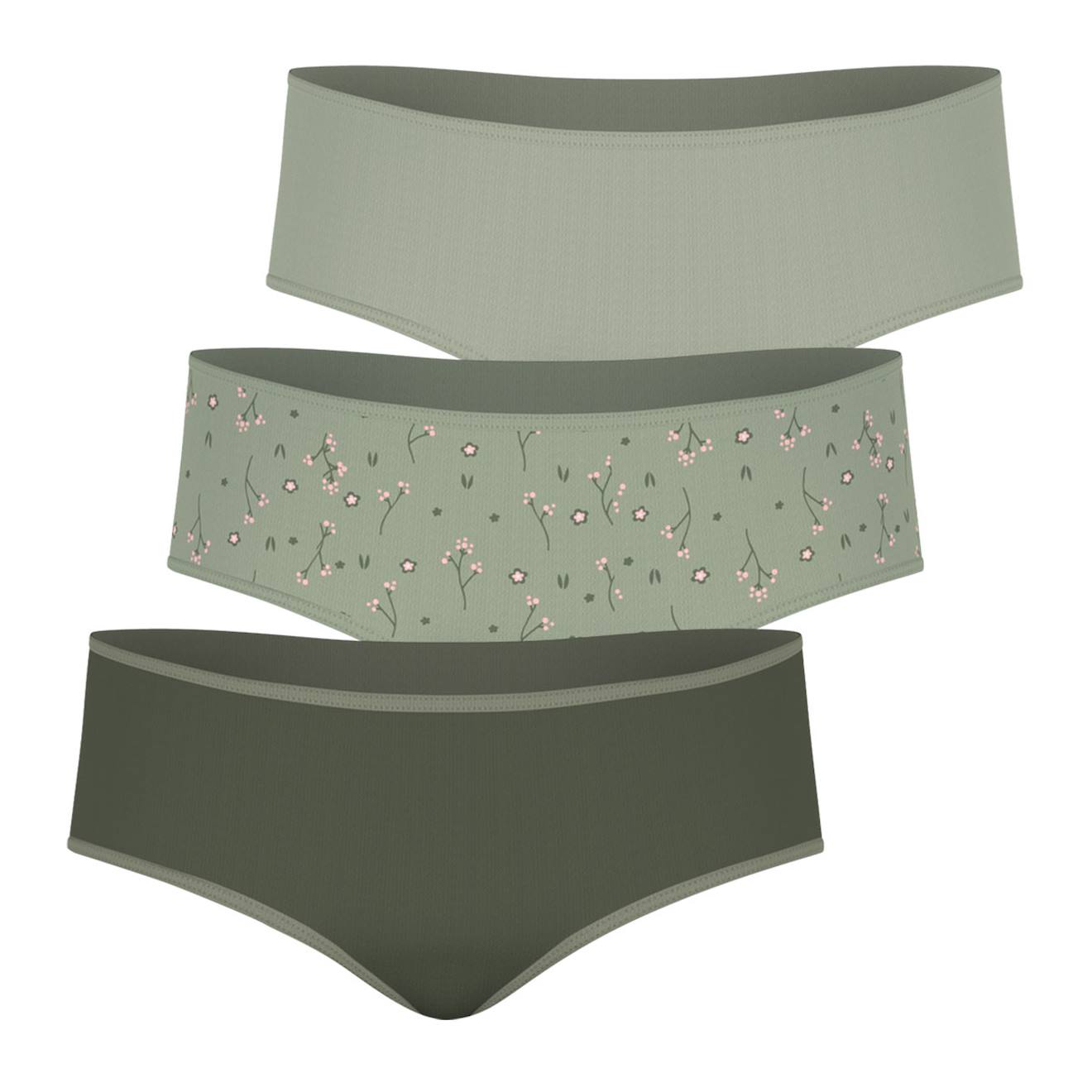 Lot De 3 Boxers Girl Mode By Uni Kaki Fumé-imprimé Fleurs-u