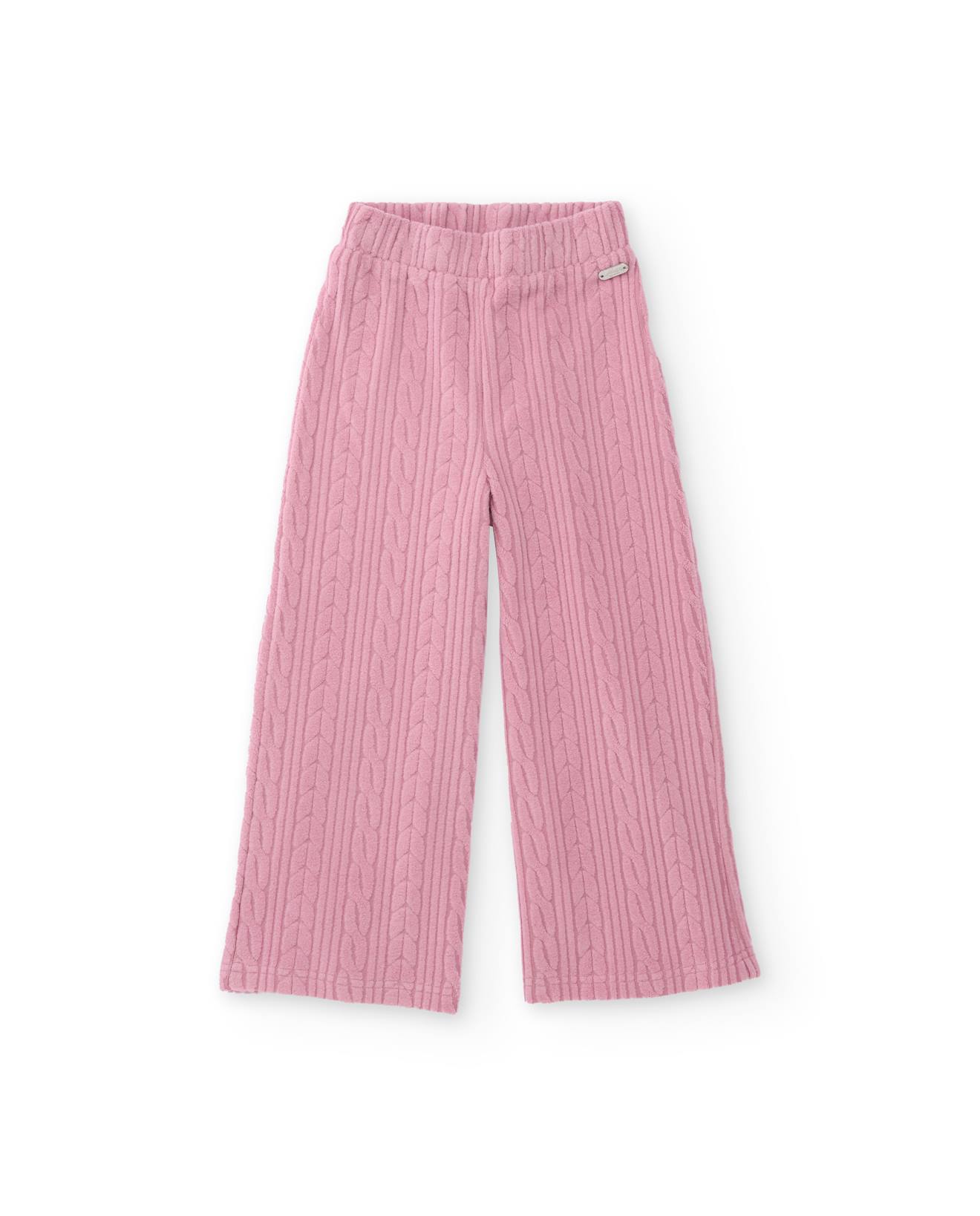 Pantalon Long Pour Fille En Maille Torsadée Avec Taille Élastique Rose