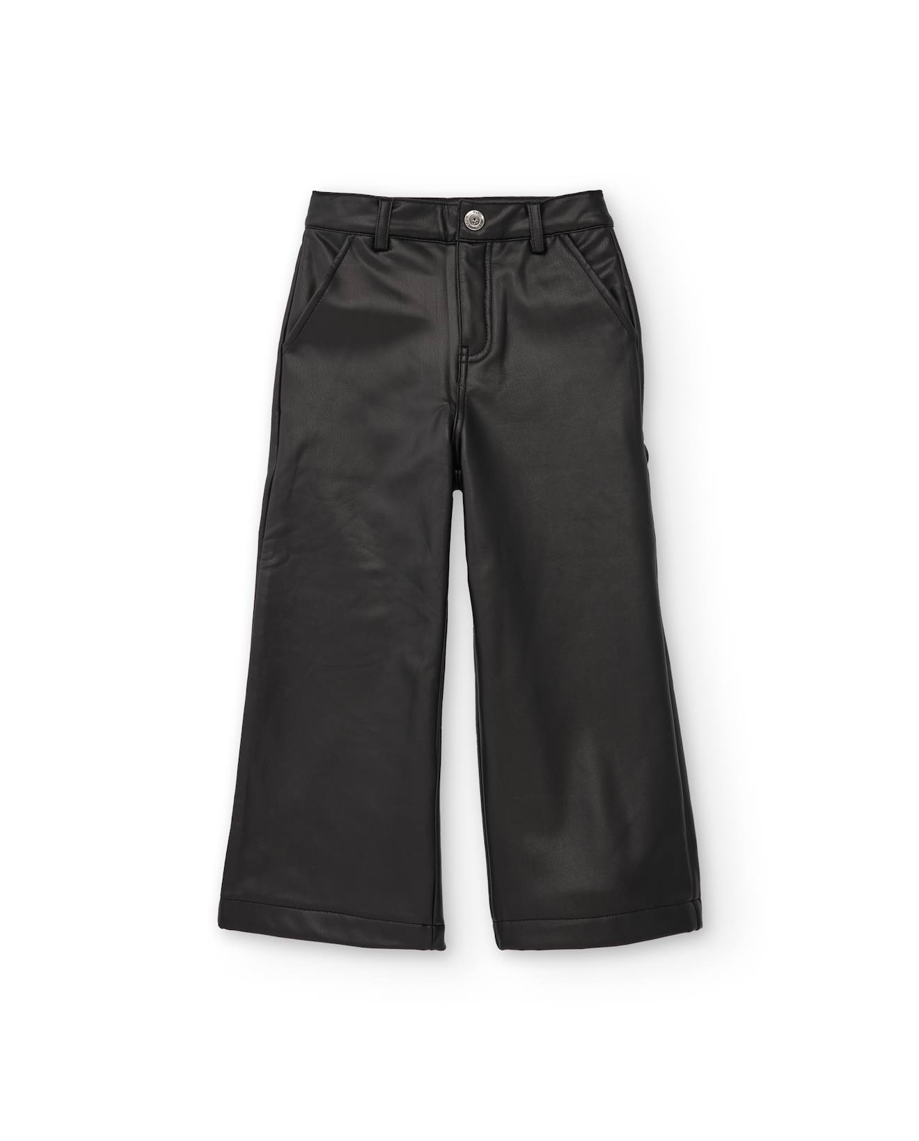 Pantalon Pour Fille En Simili Cuir À Coupe Large Noir