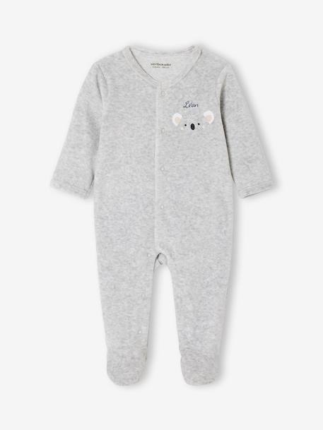 Pyjama bébé mixte velours animal personnalisable beige chiné+gris chiné 19 - vertbaudet enfant 