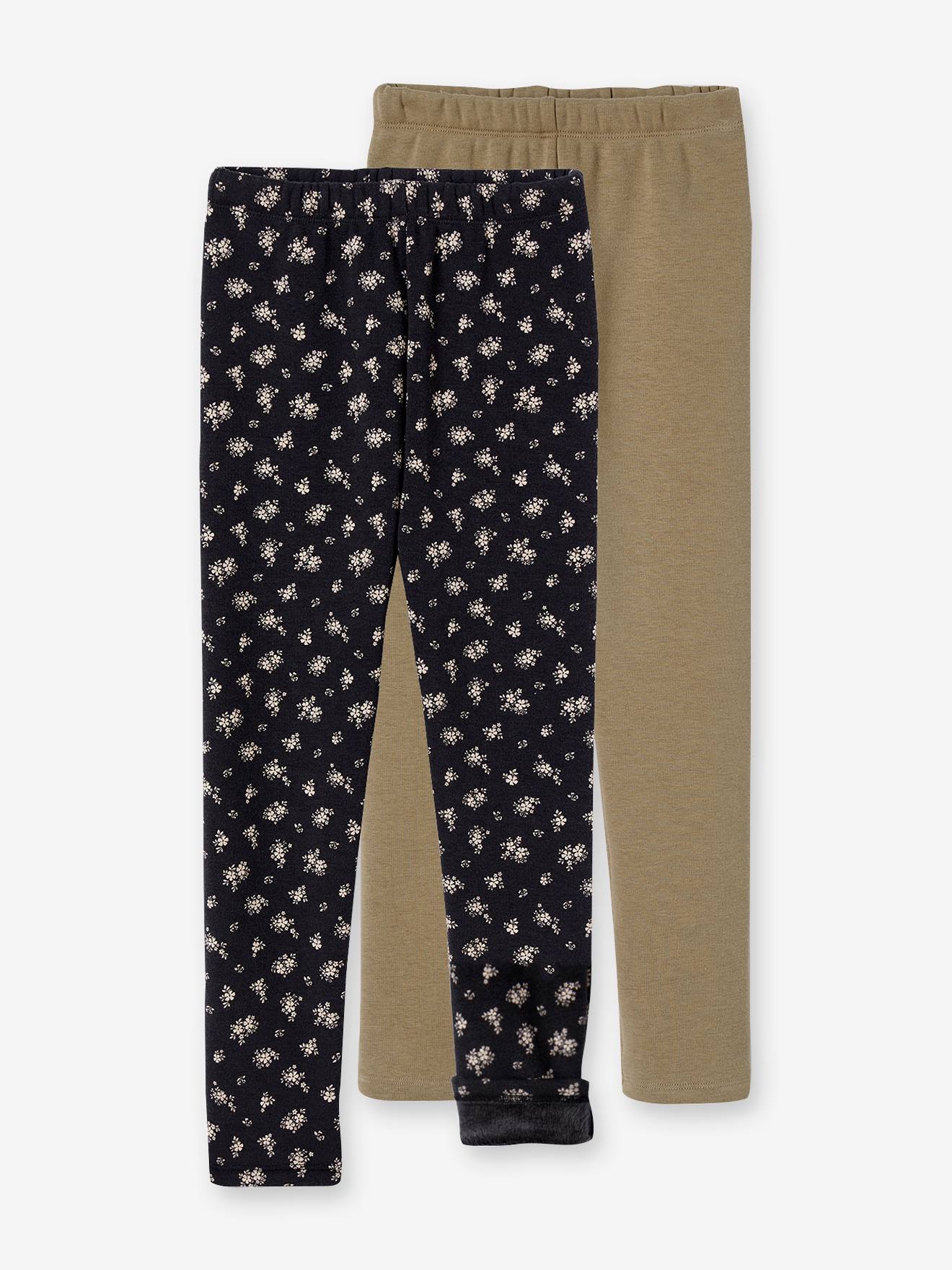Lot 2 Leggings fille doublés maille polaire olive