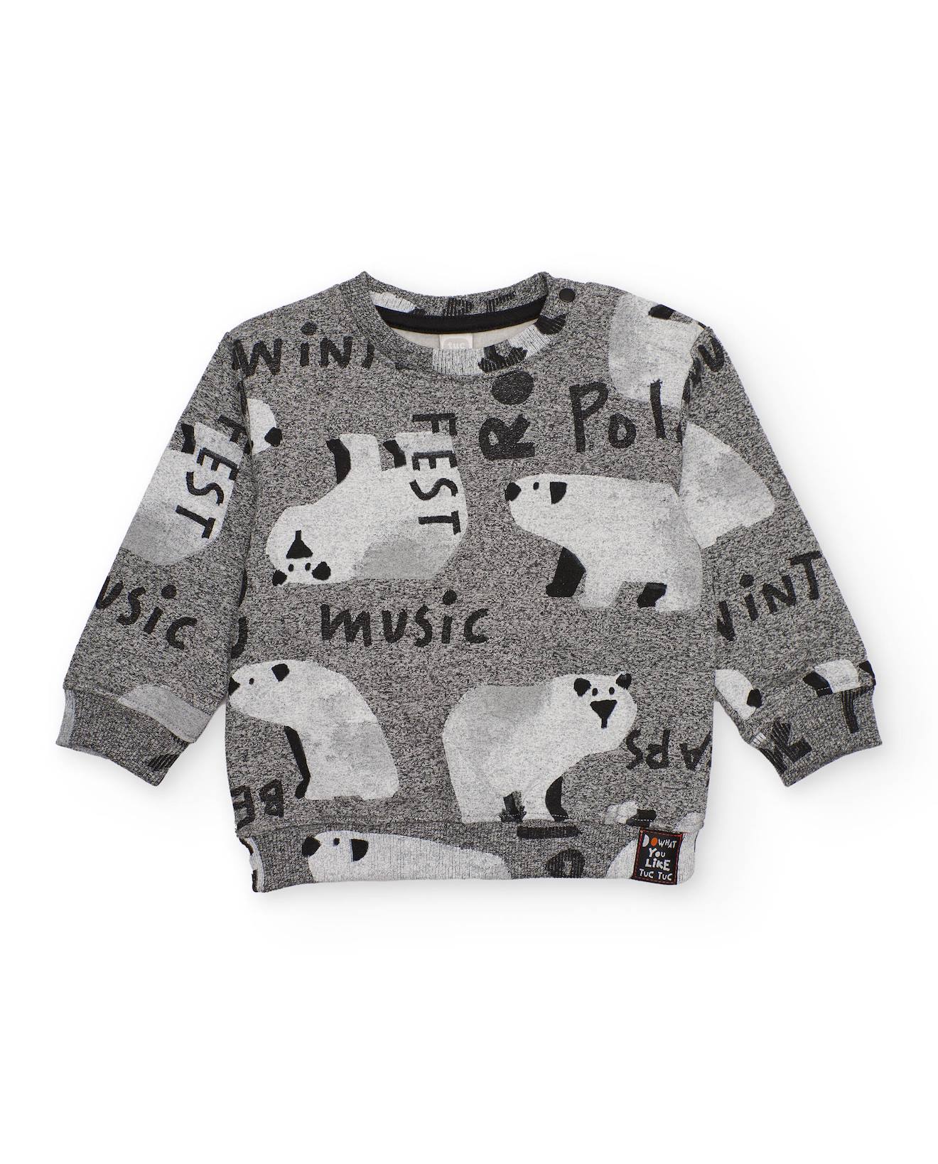 Sweat En Polaire Pour Garçon Avec Imprimé Ours Polaires Gris