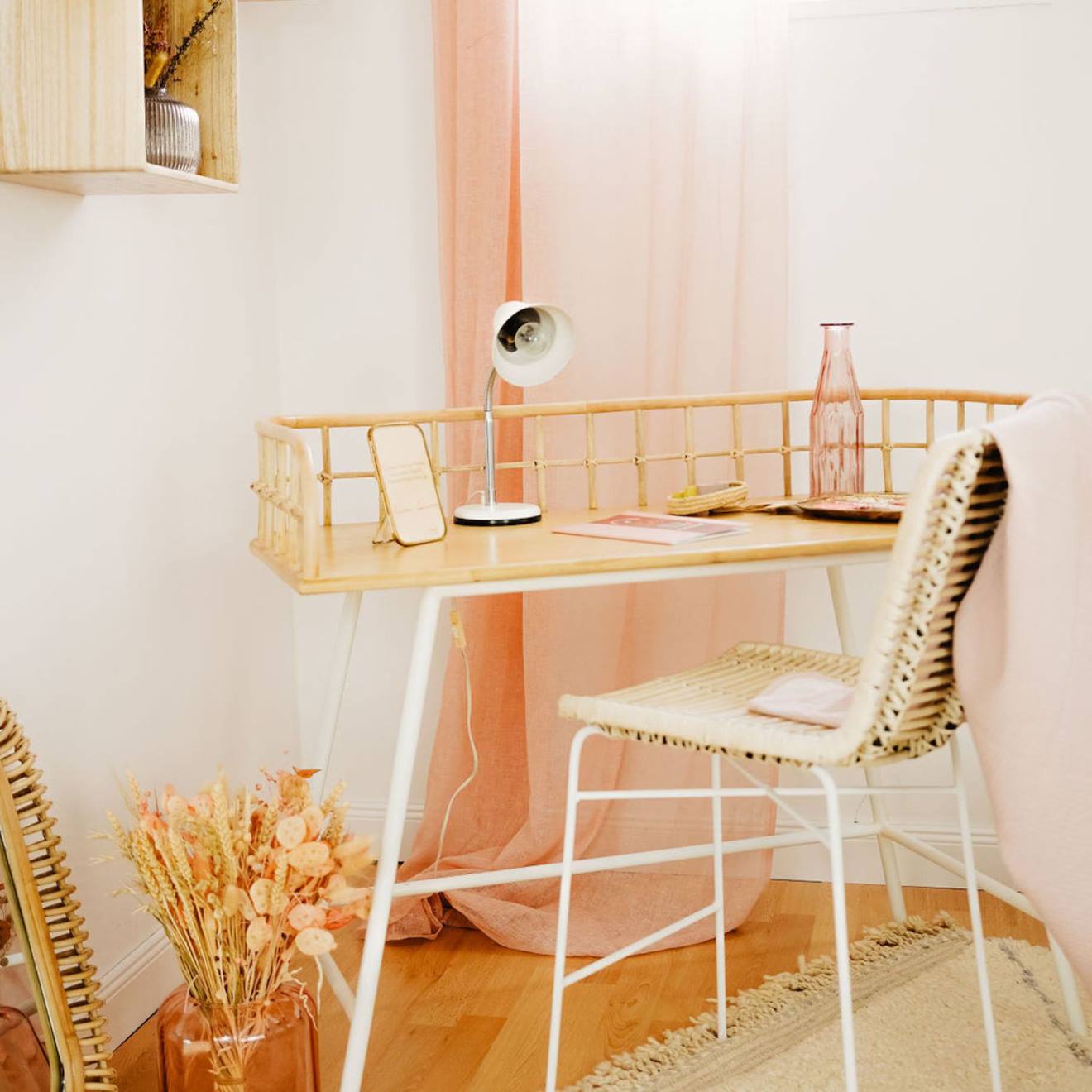 Bureau - Java Blanc Rotin Blanchi