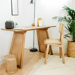 Chambre et rangement-Bureau/console en bois et cannage - wocca