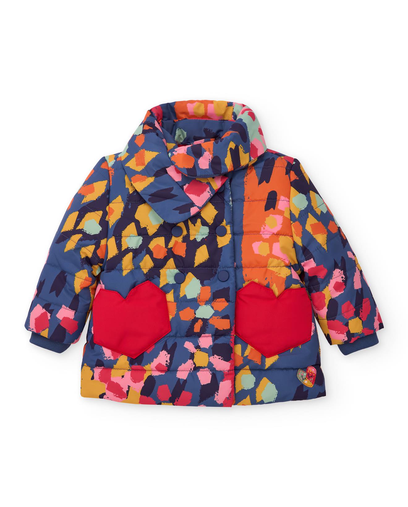 Manteau Matelassé Pour Fille Avec Imprimé Multicolore Et Poches En Forme De Cœur Bleu