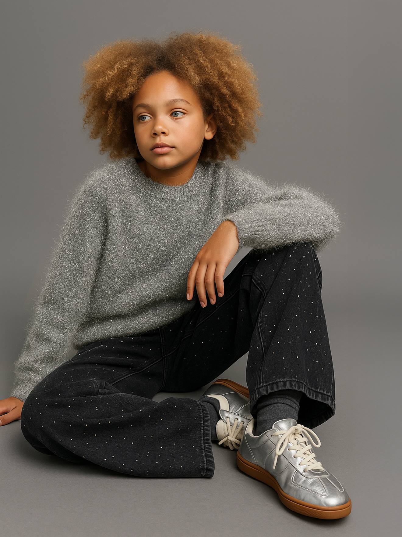 Pull fille noël maille duveteuse effet argenté argent