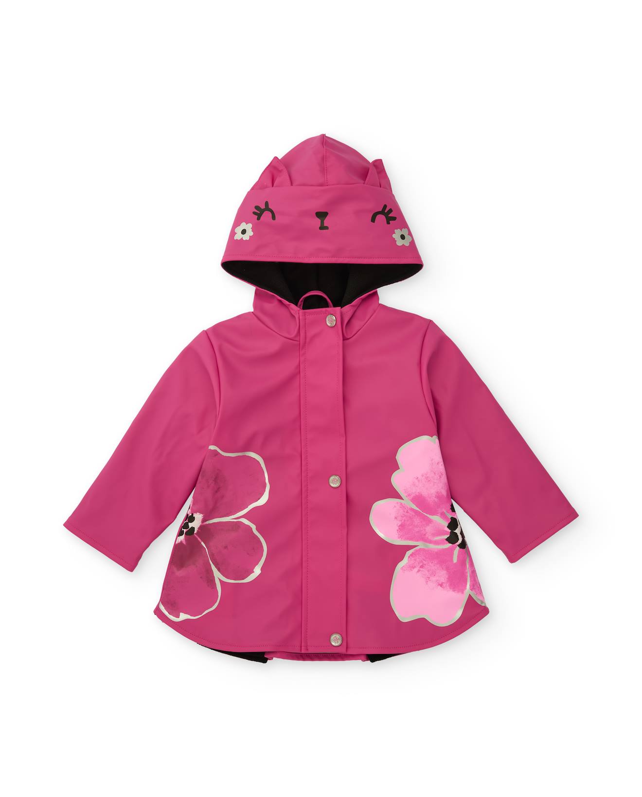 Imperméable Pour Fille Avec Capuche Décorative Et Grandes Fleurs Rose