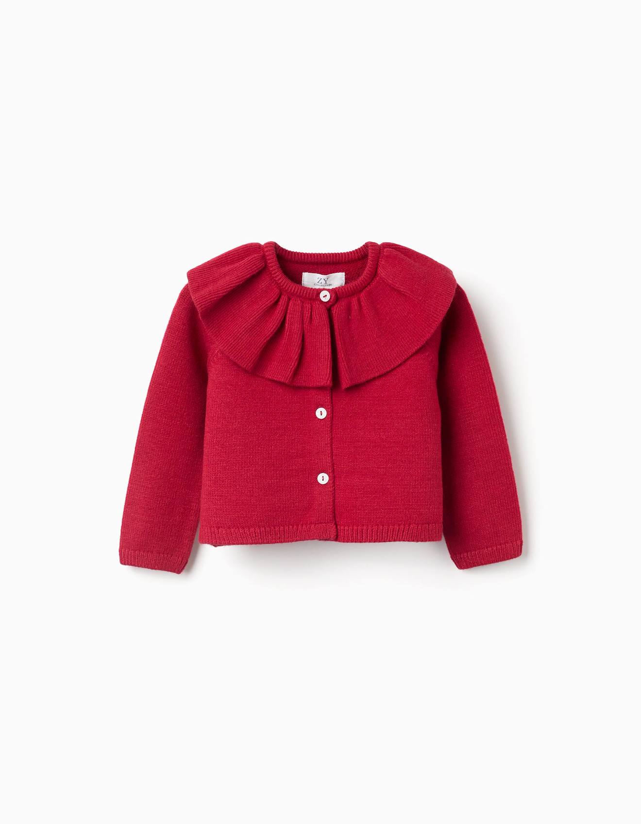 Cardigan En Maille À Volants Et Maxi Col Rouge Foncé