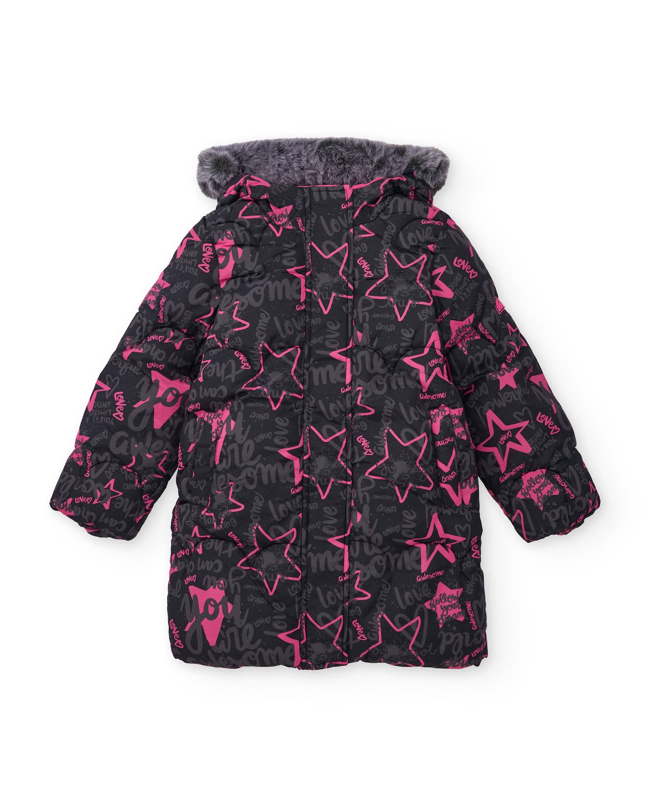 Manteau Matelassé Pour Fille Avec Imprimé Étoiles Et Messages Noir
